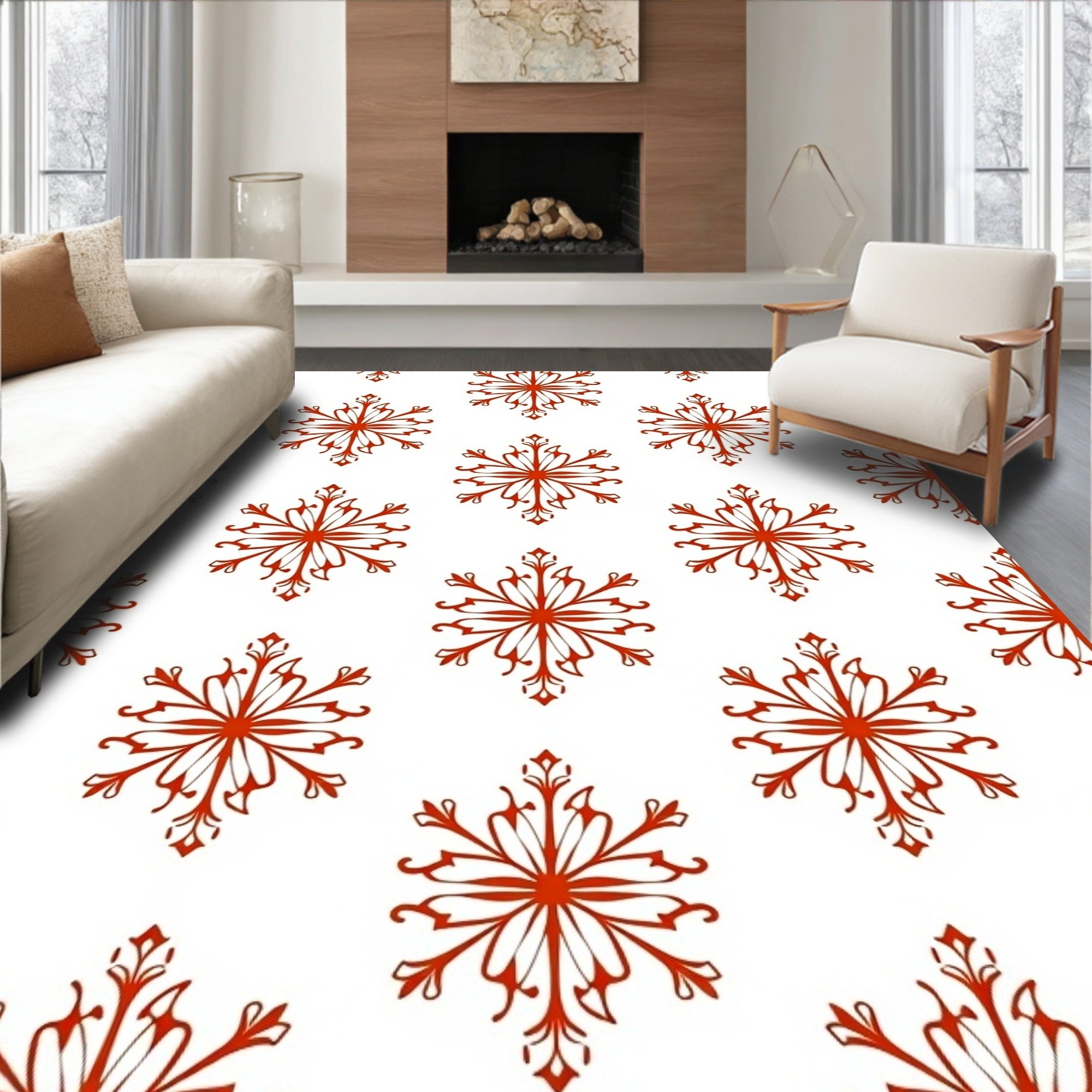 Ornate Red Starburst Repeating Overlay Rug