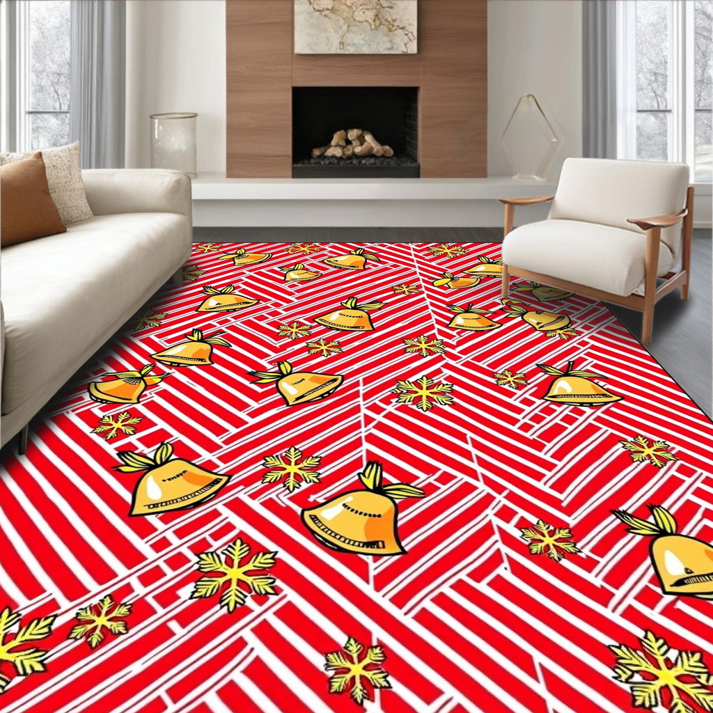Red White Striped Bell Snowflake Medley Rug