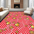 Red White Striped Bell Snowflake Medley Rug