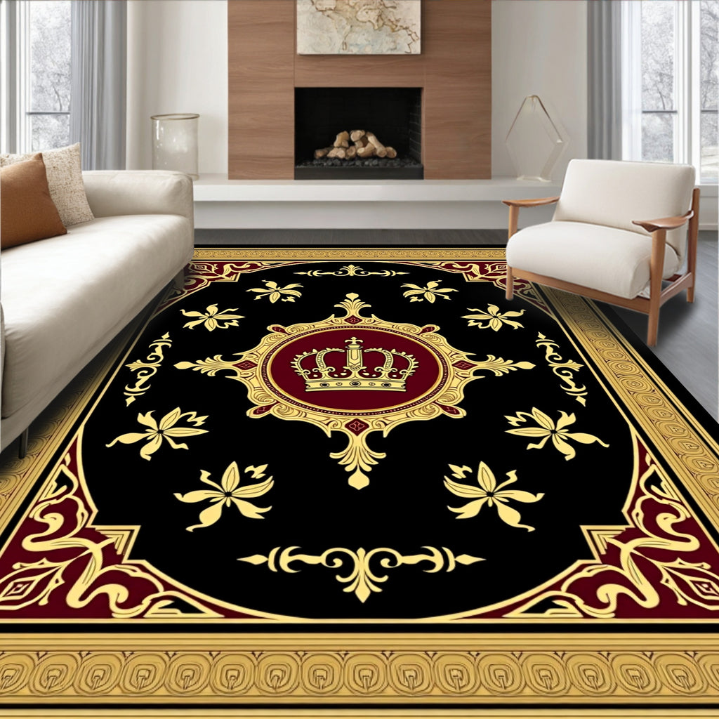 Regal Gold Crown Black Burgundy Rug