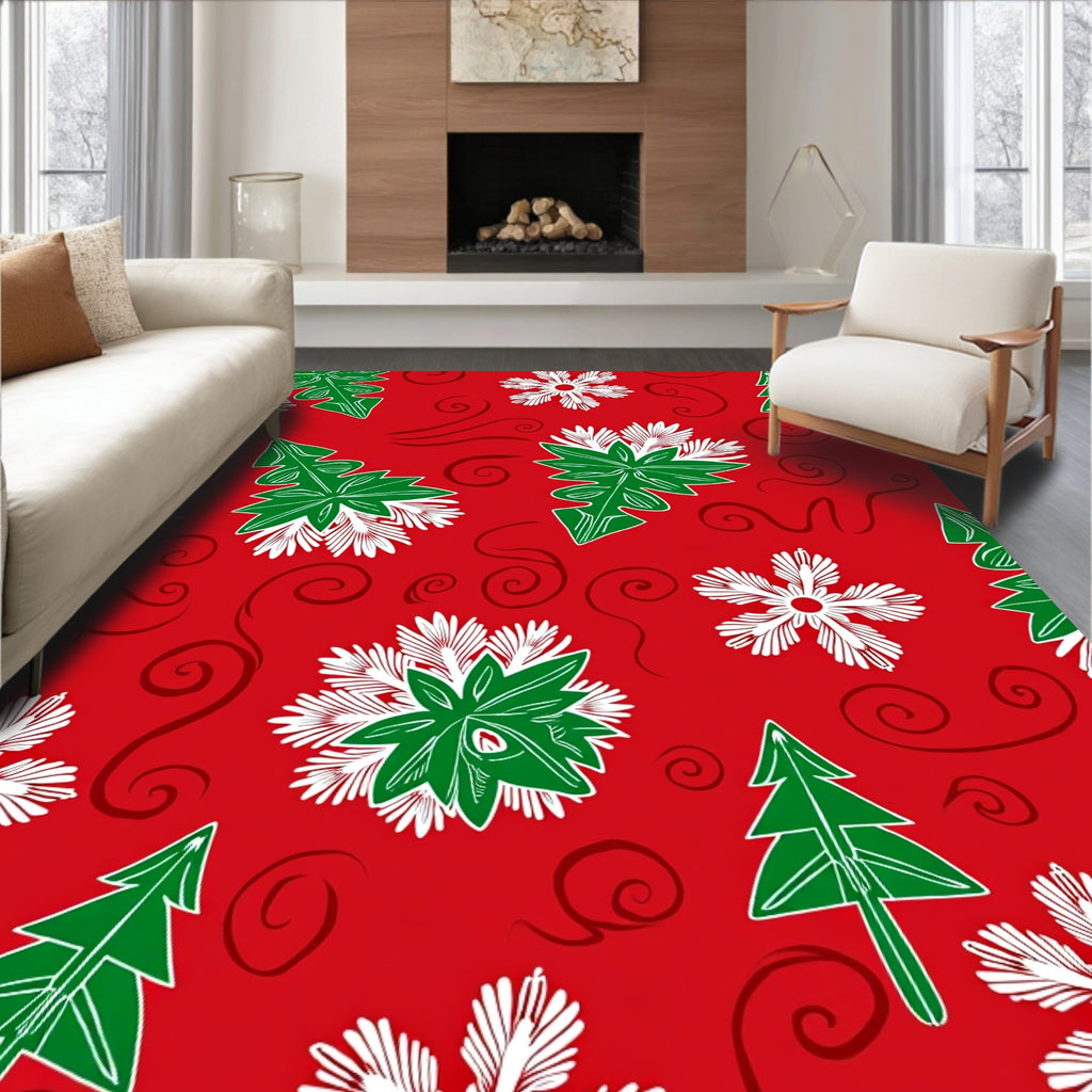 Red Green White Festive Christmas Trees Rug