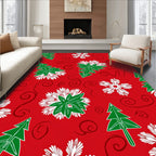 Red Green White Festive Christmas Trees Rug