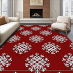 Crimson White Snowflake Repeating Pattern Rug