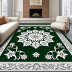 Deep Green Floral Symmetry Central Rug
