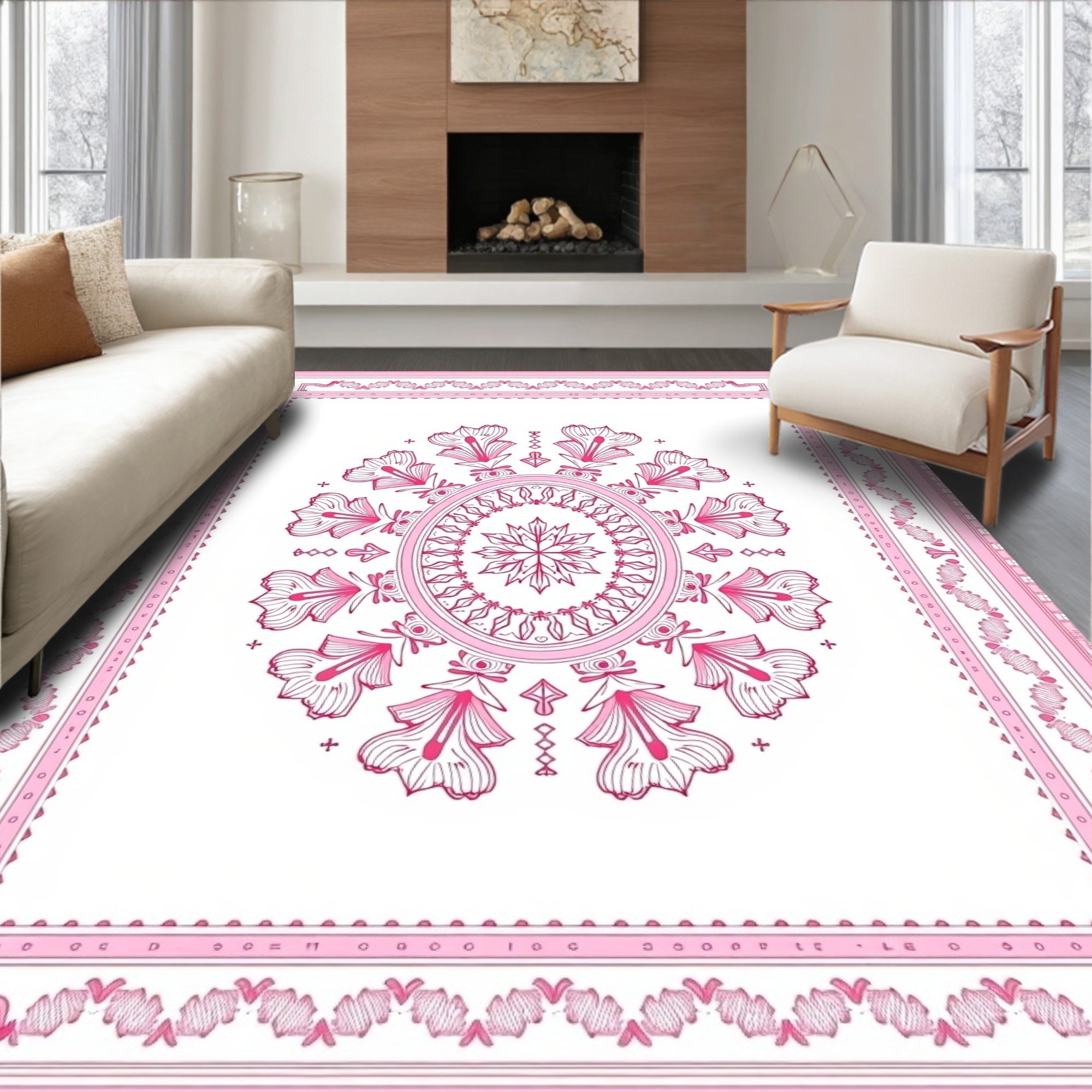 Crimson Bloom Ornate Centerpiece Rug