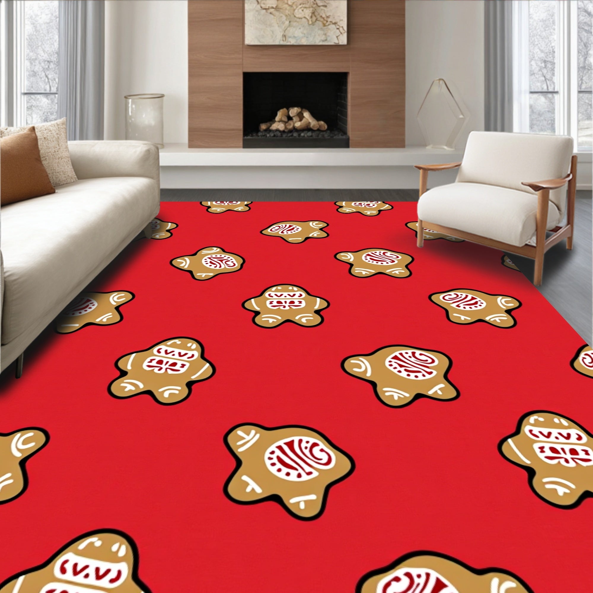 Festive Red Gingerbread Man Repeat Rug