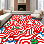 Jolly Snowmen Red Swirl Holiday Rug