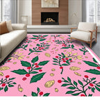 Pink Whimsical Holly Berry Foliage Rug