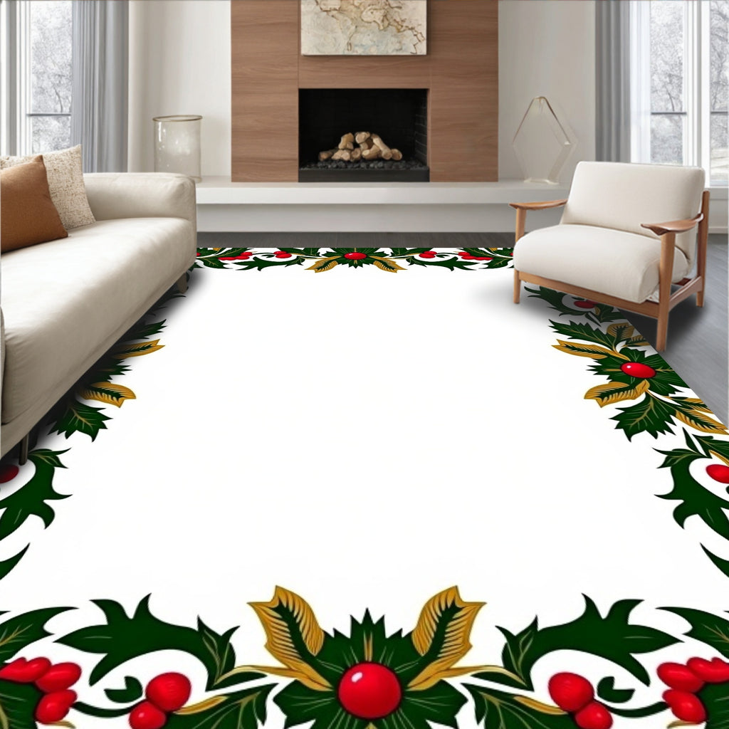 Festive Red Berry Holly Garland Rug