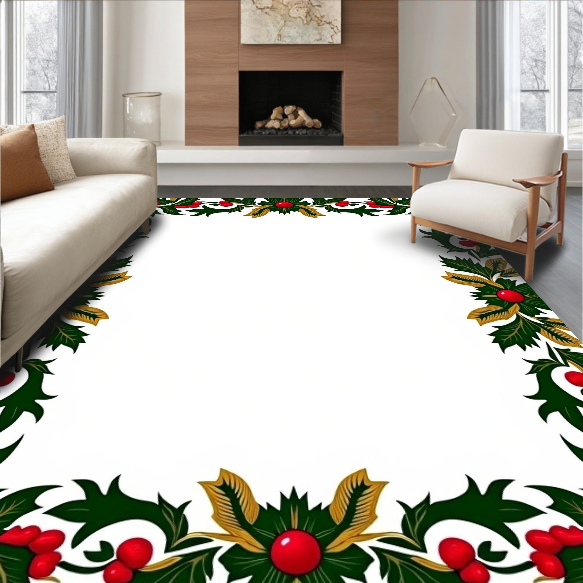 Festive Red Berry Holly Garland Rug