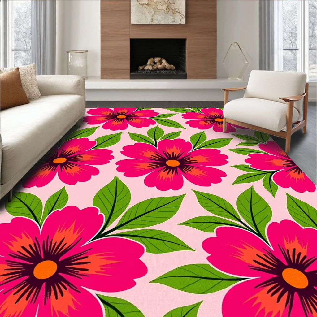 Vibrant Fuchsia Tropical Bloom Rug
