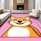 Cute Shiba Inu Pink Cartoon Portrait Rug