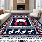 Navy Red White Whimsical Panda Deer Star Rug