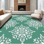 Teal White Floral Medallion Art Nouveau Rug