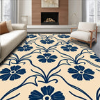 Navy Blue Floral Vine Damask Rug