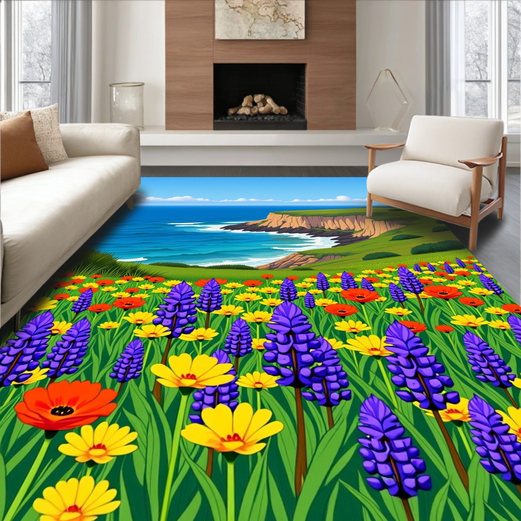 Coastal Cliffside Wildflower Meadow Rug