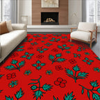 Crimson Red Teal Green Floral Sprigs Rug