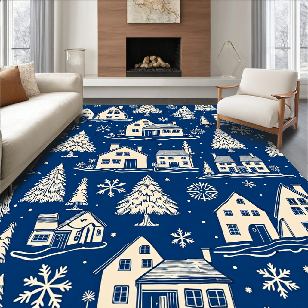 Winter Village Snowflakes Cream Navy Rug