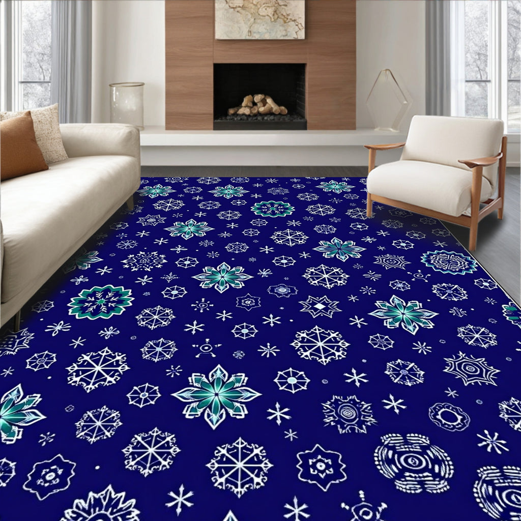 Deep Blue Snowflake Scatter Rug