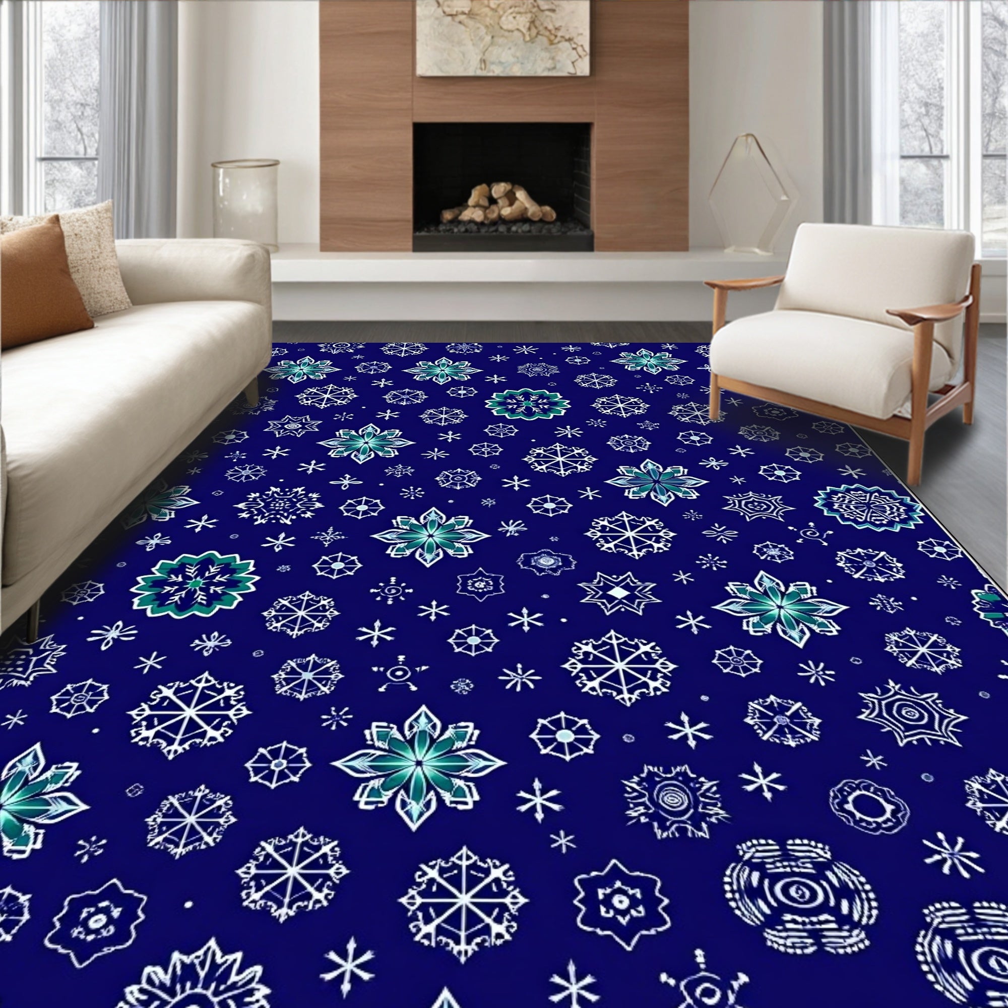 Deep Blue Snowflake Scatter Rug