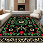 Black Floral Vines Medallion Rug