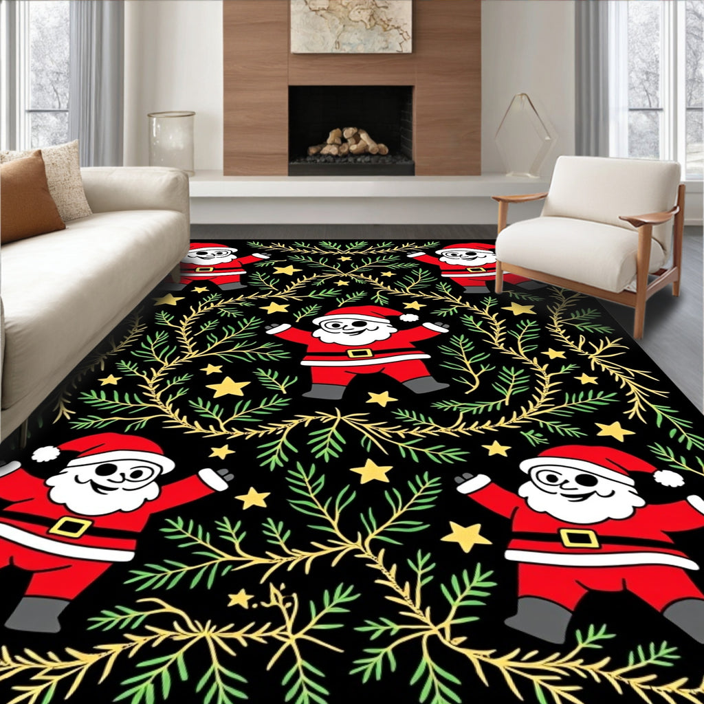 Festive Santa Claus Evergreen Star Meadow Rug