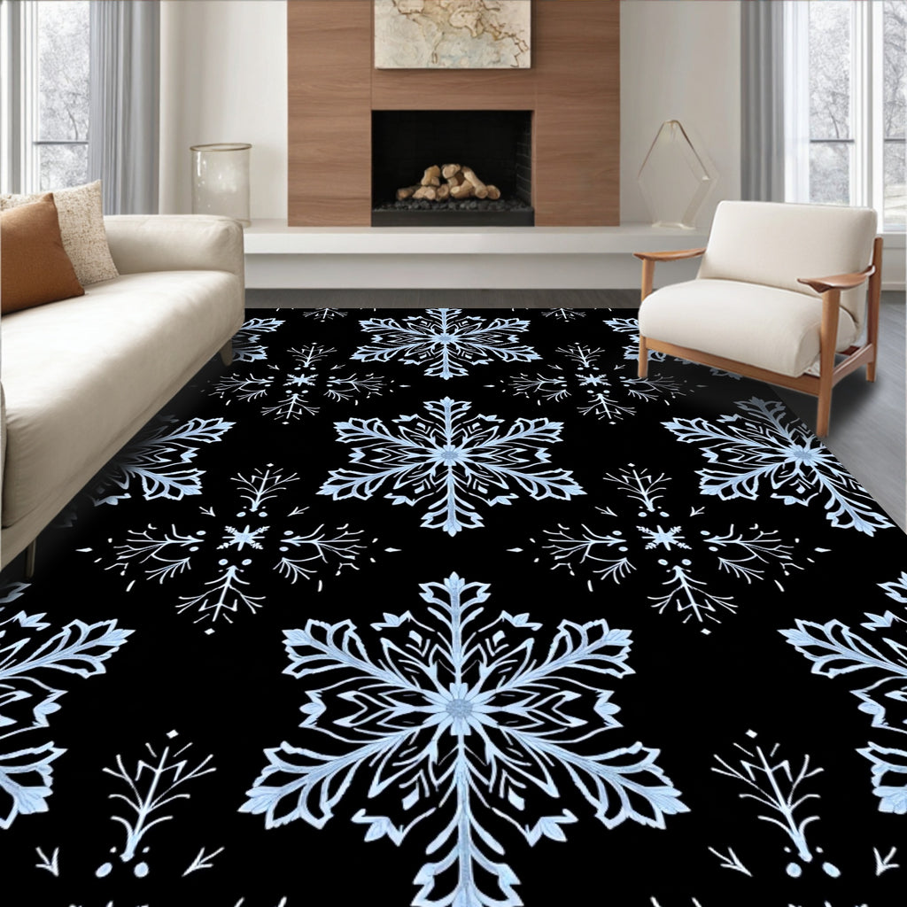 Pale Blue Snowflake Winter Pattern Rug