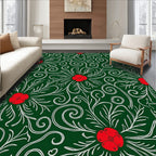 Crimson Floral Swirls Emerald Rug