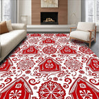 Red Gingerbread Houses Snowflake Garland Rug