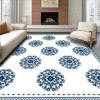 Deep Blue Floral Medallion Border Rug