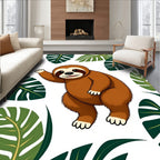 Cute Sloth Tropical Leaf Whimsy Rug