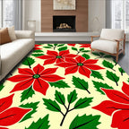 Bold Red Poinsettia Floral Foliage Rug