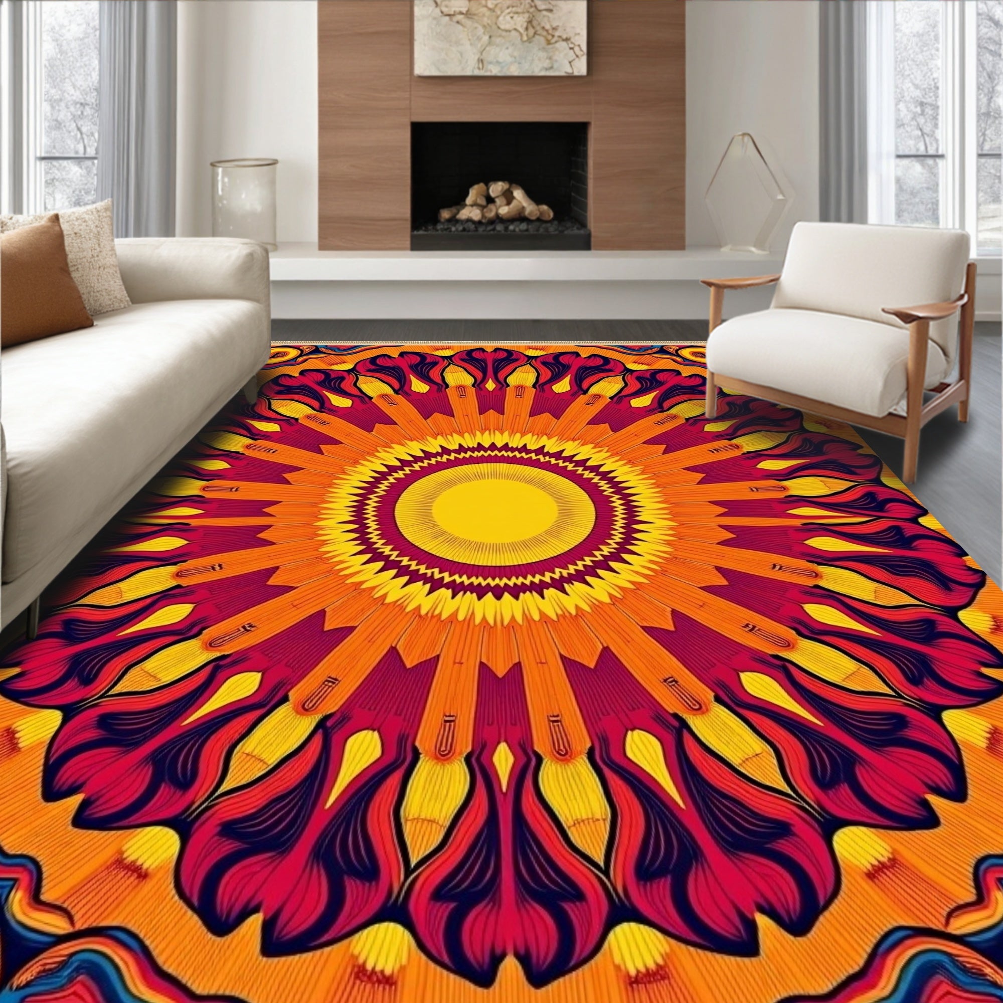 Vibrant Sunburst Mandala Rug