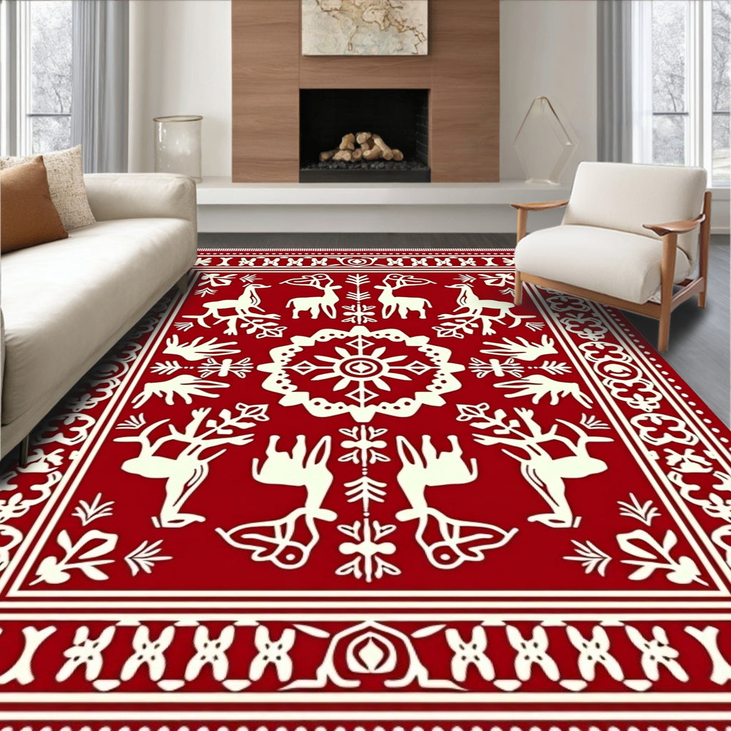 Rustic Red Deer Folk Art Rug