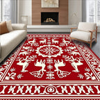 Rustic Red Deer Folk Art Rug