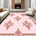 Terracotta Pink Floral Diamond Border Rug