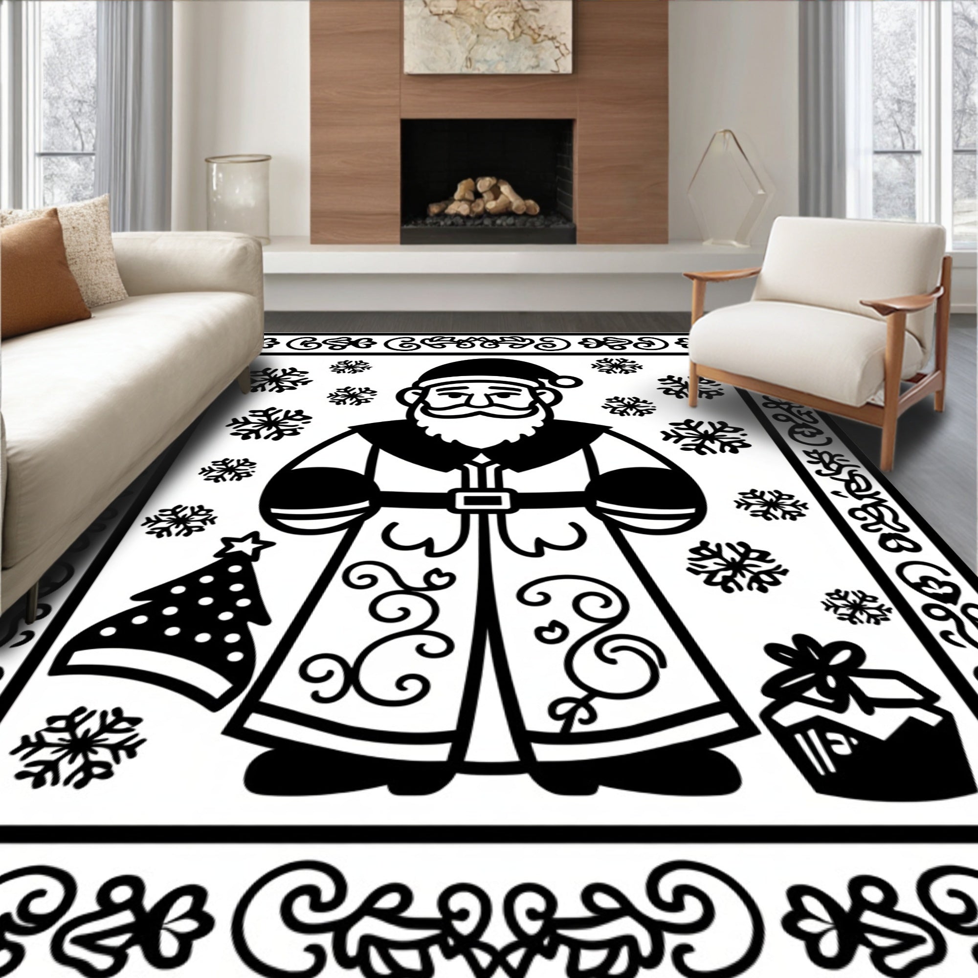 Joyful Santa Snowflake Christmas Tree Gift Rug