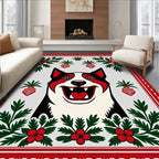 Happy Red Dog Whimsical Holly Sprigs Rug