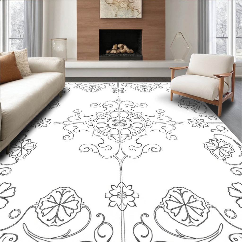 Ornate Floral Medallion Vine Arrangement Rug
