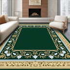 Emerald Green Floral Scroll Border Rug