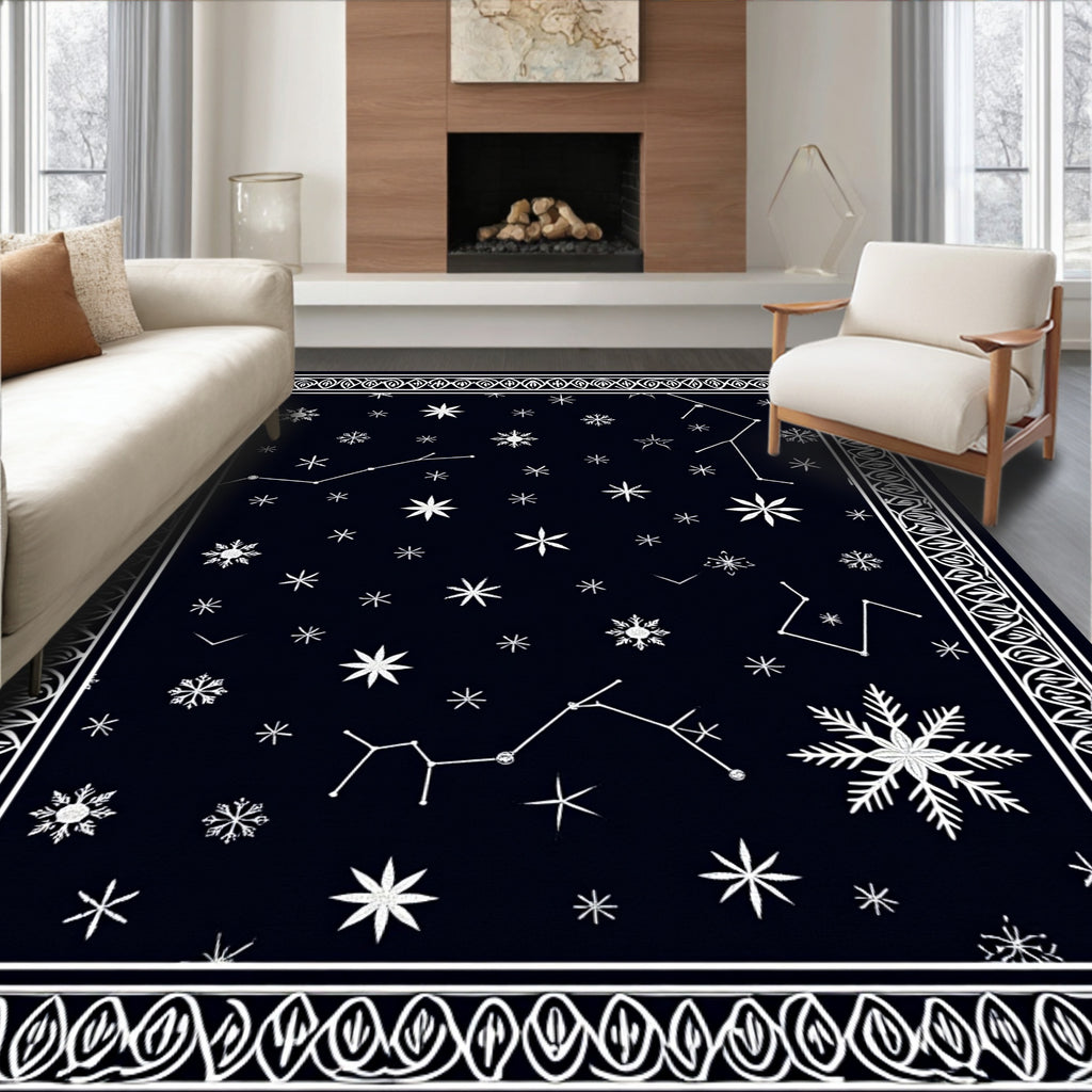 Midnight Celestial Snowflake Constellations Rug