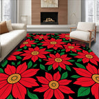 Bold Red Floral Garden Black Rug