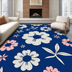 Indigo Blue Floral Petal Collage Rug