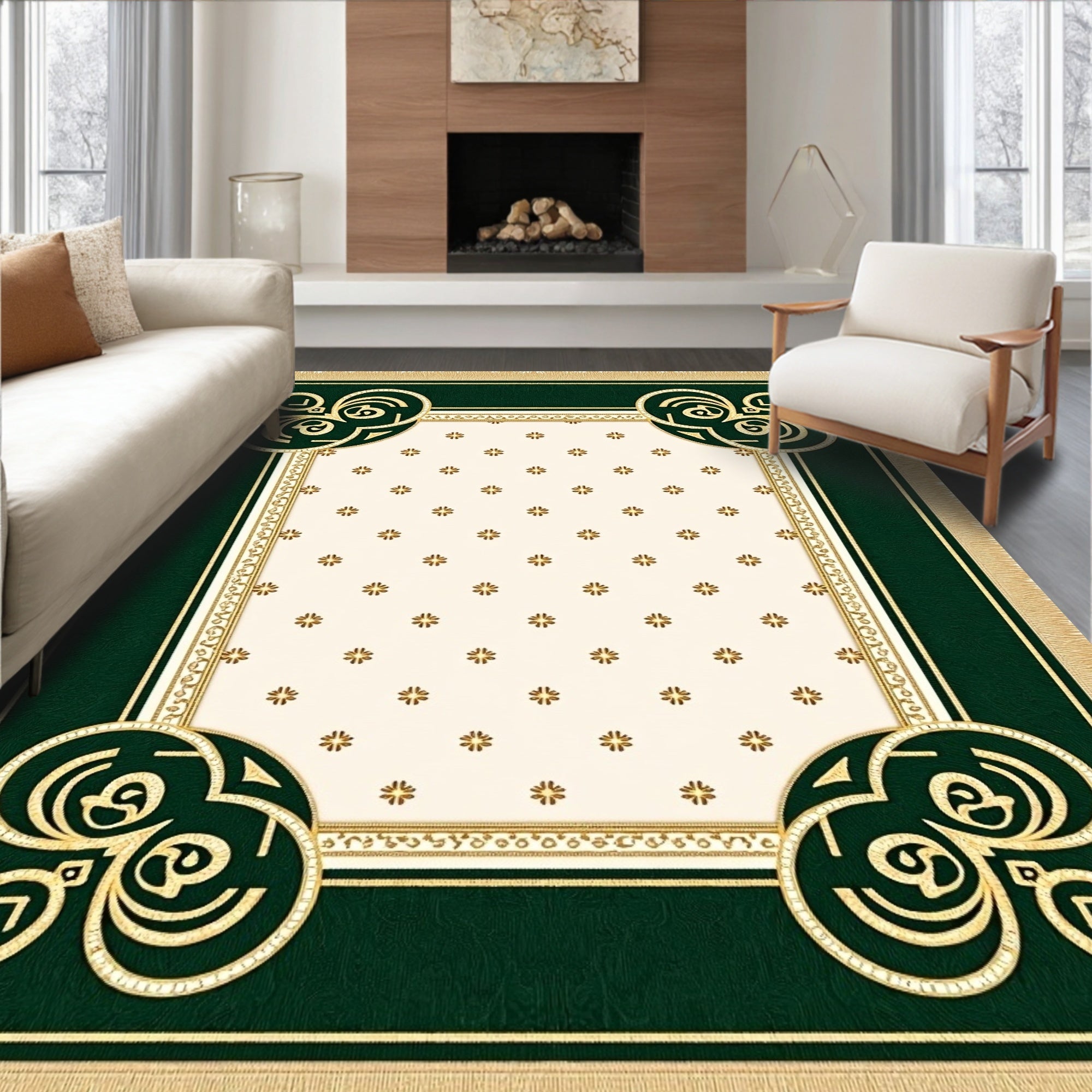Emerald Gold Flourish Cream Medallion Rug