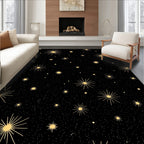 Golden Starburst Galaxy Black Shimmer Rug