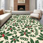 Cream Green Berry Leaf Garland Rug