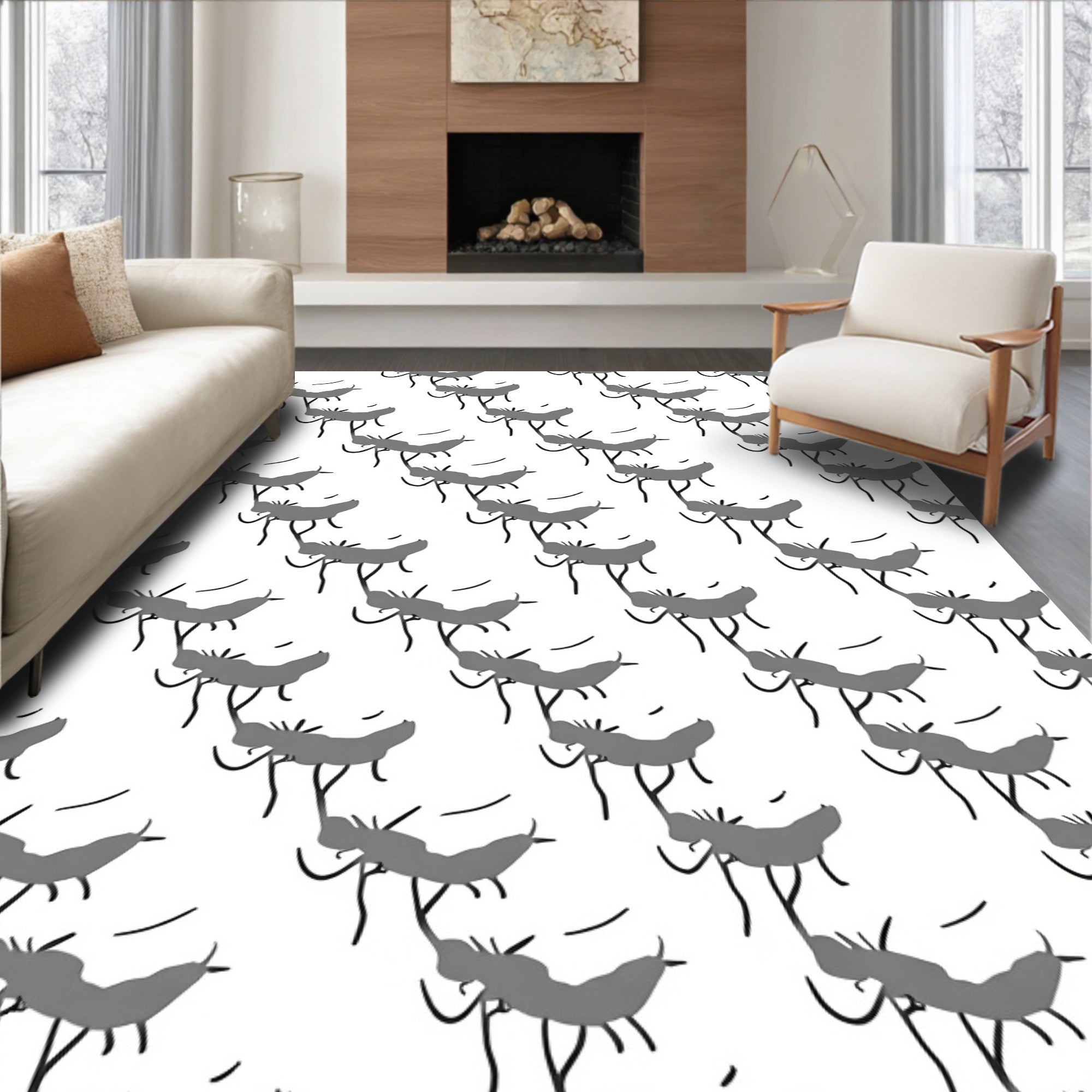 Gray Cave Painting Antelope Rug