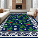 Christmas Holly Snowflakes Border Rug