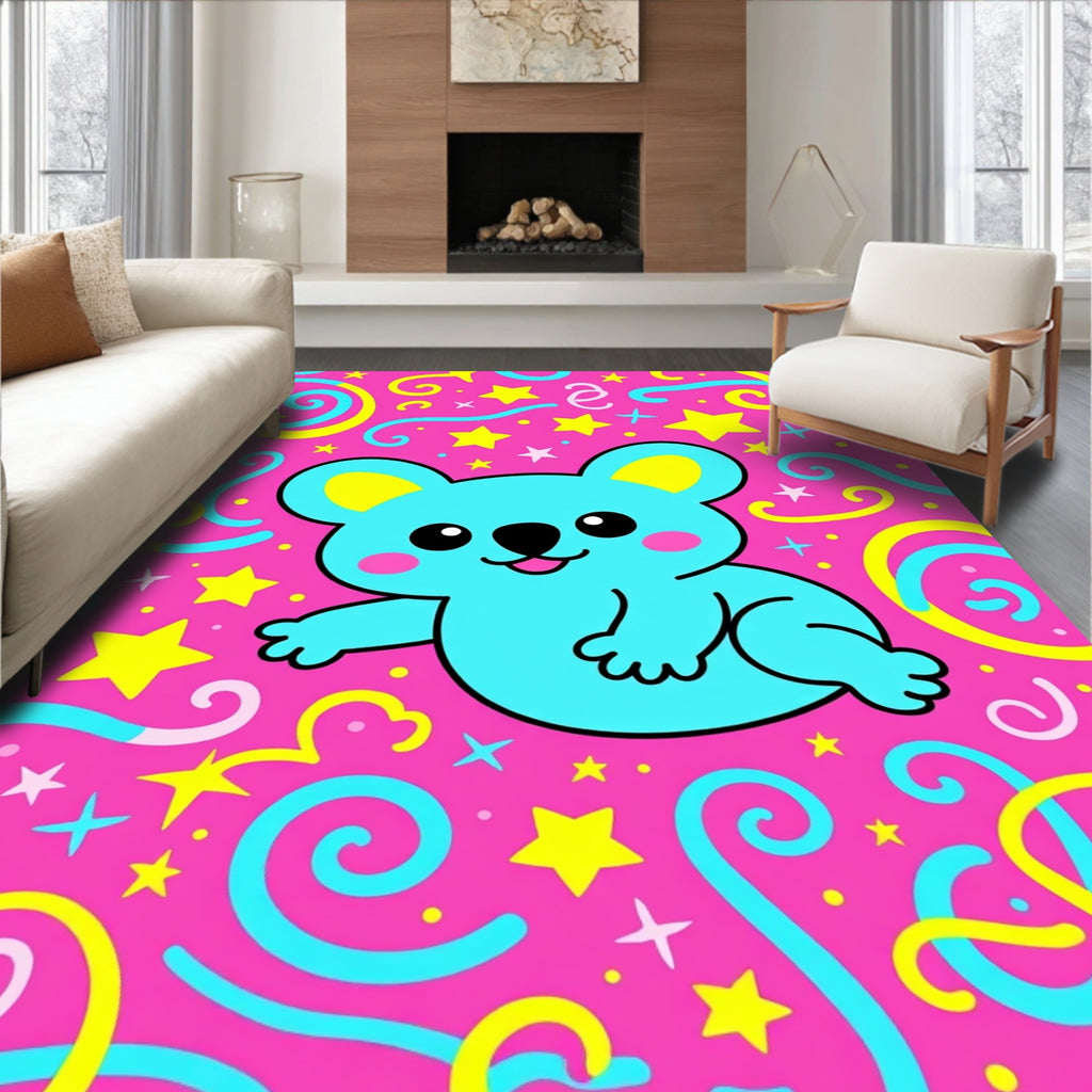 Cute Blue Koala Star Confetti Swirls Rug