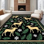 Golden Deer Snowy Forest Border Rug